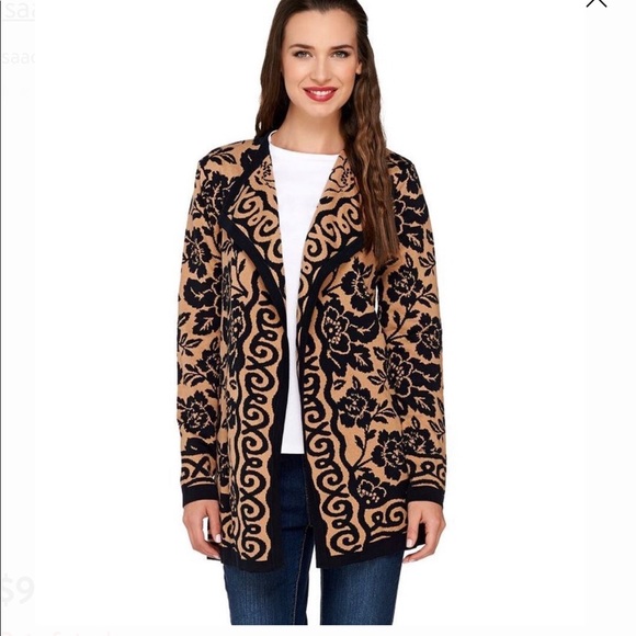 Isaac Mizrahi Sweaters - Floral Brown/Black Issac Mizrahi Cardigan Sweater